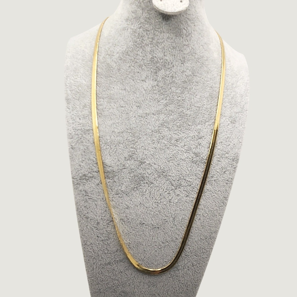 Herringbone Chain Necklace 14k Gold Plated 4mm 24" Flat Snake Minimalist Gold